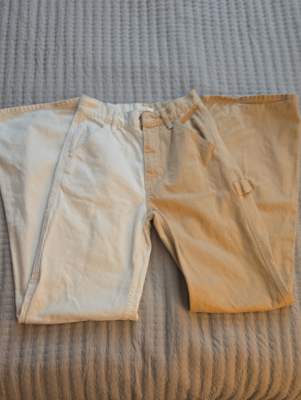 PacSun Ultra High-Rise Flare Carpenter Pants in Cream & Tan